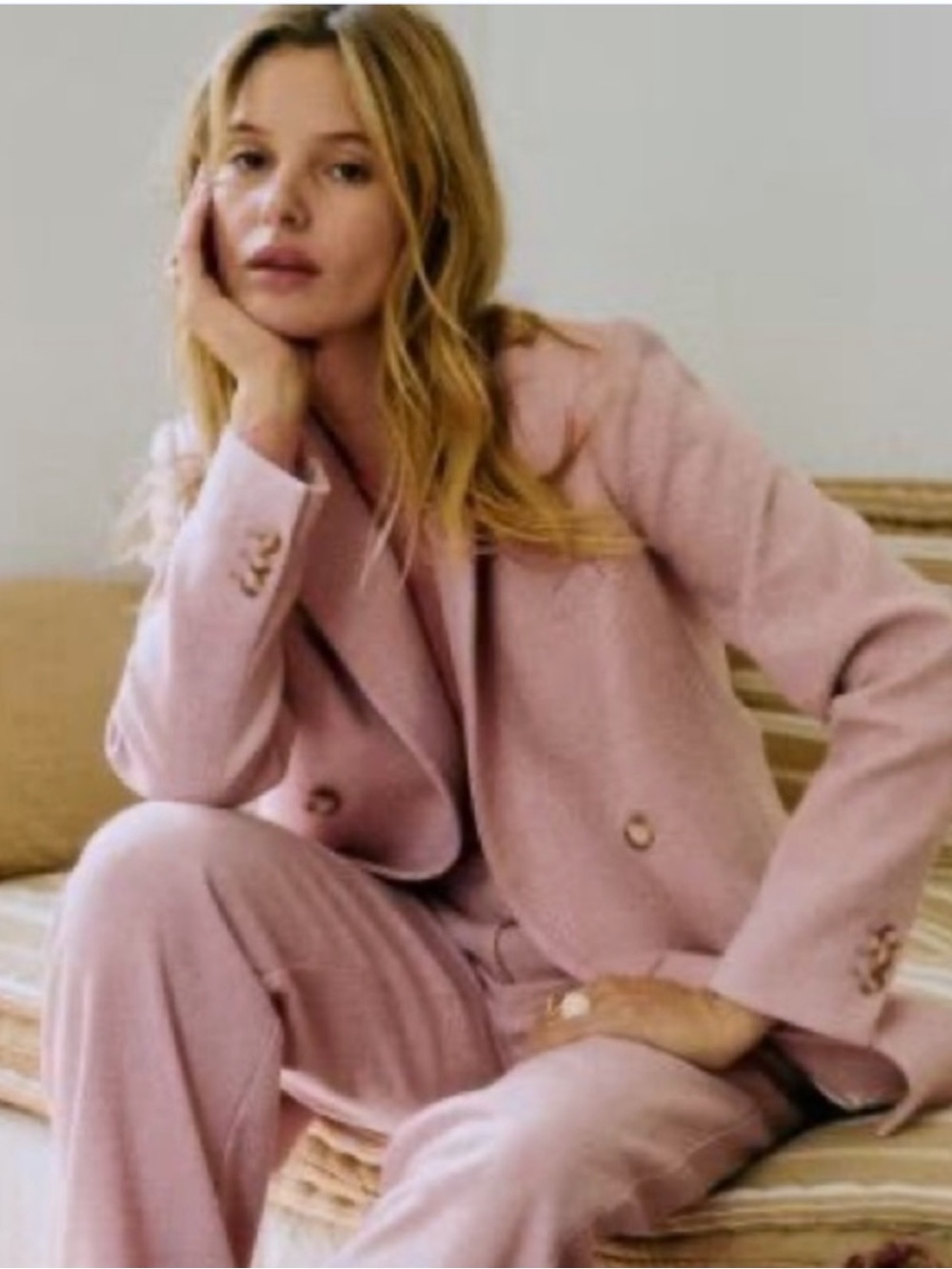 Sézane Michele Blazer Powder Pink Wool Blend Sz 44/ XXL/ 12 US